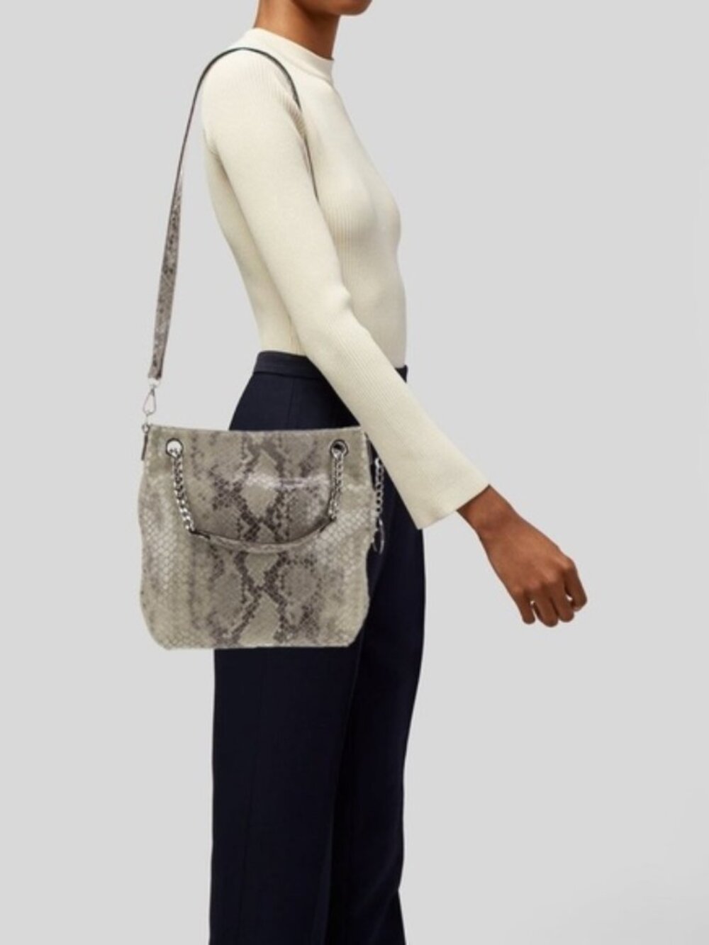 Michael Kors Bag Jet Set Chain Snakeskin Gather Shoulder Tote Crossbody Bag